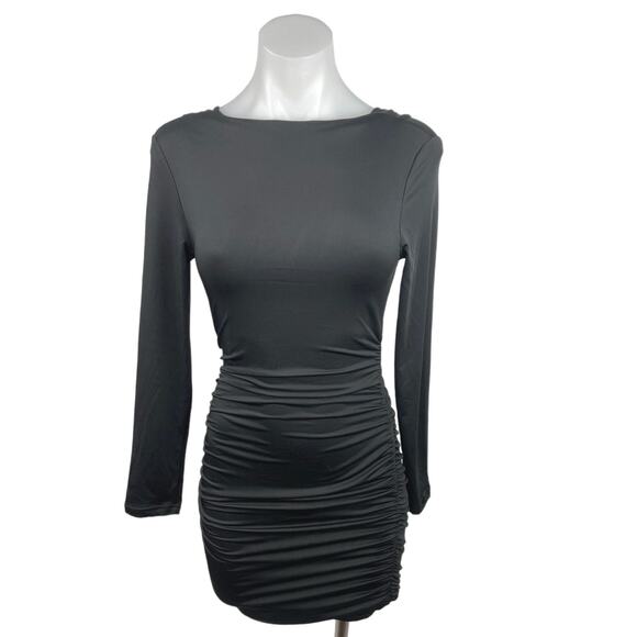 Unbranded Black Bateau Neck V Back Long Sleeve Mini Bodycon Dress Size S - Picture 1 of 3